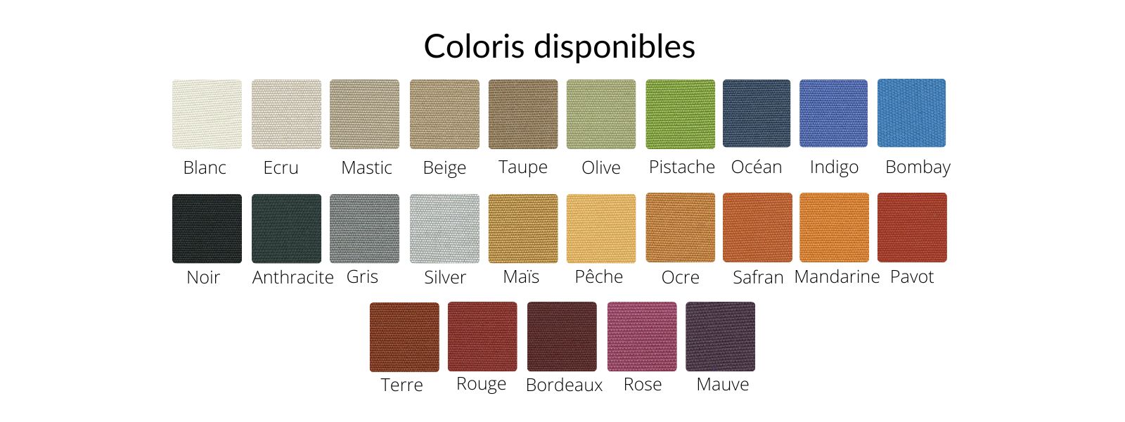 Coloris diponible de la toile ombrage imperméable