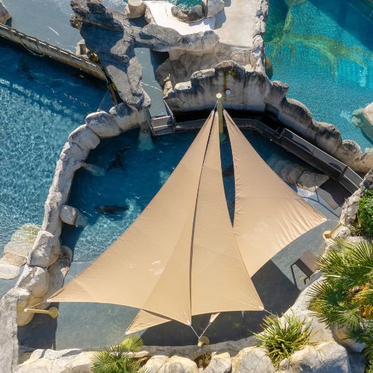 Voile d'ombrage Australe 340 couleur sable pour protéger la piscine des otaries